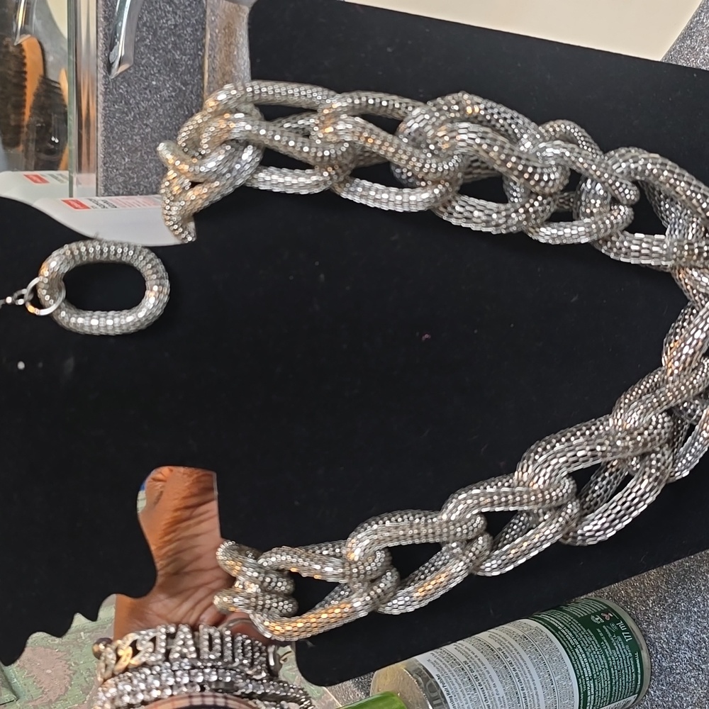 Elegant Silver Chucky Chain Necklace Earrings Included